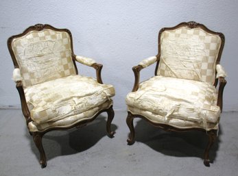 Pair Of Vintage French-Style Upholstered Armchairs