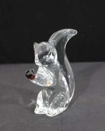 FM Konstglas Ronneby Sweden Crystal Squirrel Figurine Signed Art Glass 5.5'H