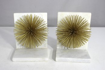 John Richard Gold Bursts On White Marble Bookends  6.5' H X 5' W  Modern Glam