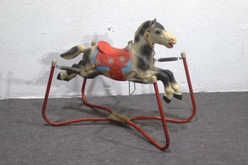 Vintage Spring Rocking Horse  Retro Metal Frame & Molded Horse Design