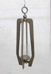 Tall Hanging Metal Candle Holder Lantern W/ Glass Insert  Hammered Finish  28.5'