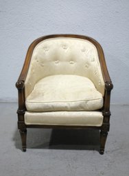 French-Style Tufted Armchair With Carved Wooden Frame