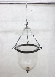 Vintage Hanging Glass Pendant Light W/ Chain Support  Clear Dome Shade  22' H X 10' Round