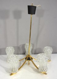 Vintage 5-Light Brass & Glass Chandelier  25' H X 22' W  Mid-Century Modern