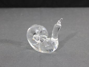 Vintage Steuben Style Crystal Snail Figurine Signed Clear Art Glass Paperweight 3'H