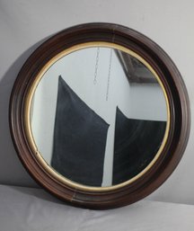 Vintage 24.5' Round Wall Mirror With Wooden Frame