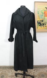 Vintage Peter Ackermann Modell Womens Long Belted Coat  Size 40  Black Faux Suede / Alcantar Milano Fabric
