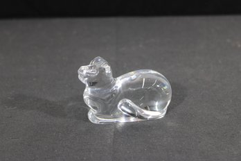 Atlantis Crystal Cat Figurine Signed Clear Art Glass Portugal Paperweight 2.5'H