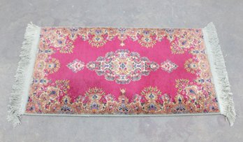 Karastan Red Medallion Kirman Rug  4'5' X 2'2'  Oriental Style W/ Fringe