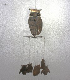 Vintage 18' Hanging Brass Owl Wind Chime  Made In Hong Kong  Rustic Patina