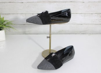 #82-Franco Sarto Black & Gray Pointed-Toe Loafers  Zip Detail  Size 6M