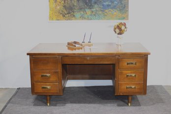 Vintage Alma Desk Company Executive Desk  Mid-Century Modern Wood Desk