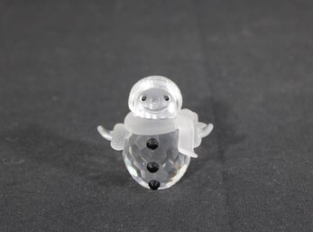 Swarovski Crystal Snowman Figurine Frosted Clear Glass Holiday Ornament 2.25'