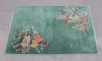 Vintage Art Deco Floral Area Rug  4'8' X 3'  Botanical Design Accent Rug