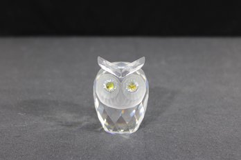 Swarovski Crystal Owl Figurine Green Eyes Faceted Clear Glass 2.5