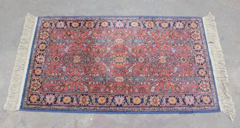 Vintage Oriental Style Runner Rug  5'4' X 2'11'  Red/Blue Floral W/ Fringe