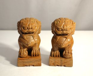 Pair Of Hand-Carved Resin Foo Dog Guardian Statues