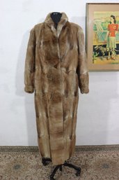 Vintage Full-Length Genuine Fur Coat  Size Large  Elegant Natural Brown  Luxurious Lined PT Coat