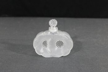 Frosted Crystal Deux Fleurs Perfume Bottle Two Flowers Design Empty 3.5 X 3.5-small Chip