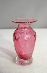 Vintage 5.5' Hand-Blown Cranberry Glass Vase  Textured Floral Design
