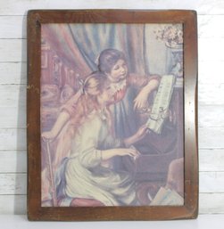 Vintage Framed Art Print  Victorian Girls At Piano  32'H X 25.5'W