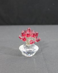 Swarovski Crystal Vase Of Red Roses Figurine Silver Tone Stem Cut Crystal 3' H