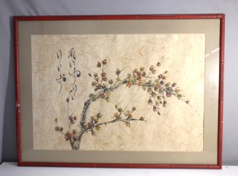 Japanese Blossom Artwork With Bamboo-Style Red Frame