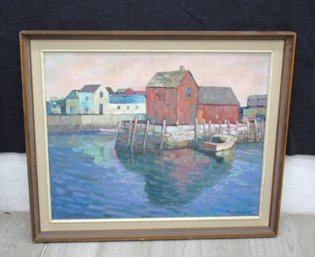 Philip Karmel 1968 Original Harbor Scene Painting On Canvas