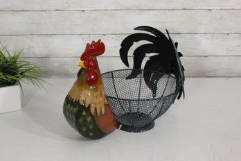 Colorful Metal Rooster Wire Basket  Country Farmhouse Kitchen Decor