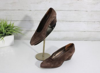 #87-Zetagi Made In Italy Brown Suede Pumps  Block Heel  Size 6M