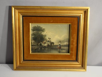 Framed Vintage Landscape Scene With Figures And Horses