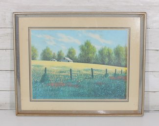 Framed Pastoral Landscape Print  Wildflower Meadow Scene  16.5H X 20W