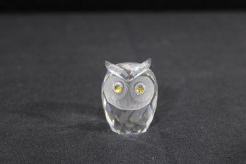 Swarovski Crystal Owl Figurine Small Faceted Clear Crystal W/ Yellow Eyes 1.75' H