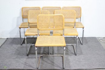 Set Of 6 Vintage Cesca-Style Cane And Chrome Dining Chairs  Mid-Century Modern
