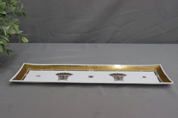 Vintage MCM Georges Briard Harvest Wheat 22K Gold Applique Bent Glass Tray