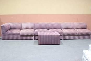 Vintage 1980s Modular Sectional Sofa With Ottoman  Striped Fabric, Retro Style
