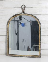 Vintage Arched Metal Wall Mirror W/ Loop Handle  Industrial Rustic  25.5' H X 17' W
