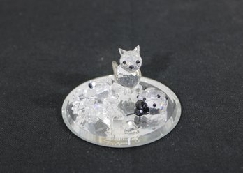 Swarovski Crystal Miniature Figurines Set W/ Round Beveled Mirror Display SCS Base