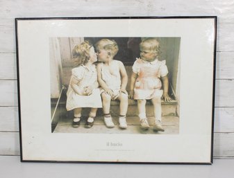 Il Bacio Framed Children Print  Vintage Style Romantic Nursery Wall Art  18' X 23.5'