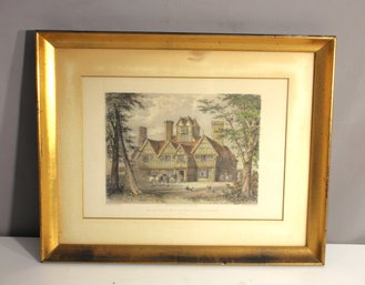 Antique Framed Lithograph - 'The Oak House, West Bromwich, Staffordshire' By J.D. Harding, 1847