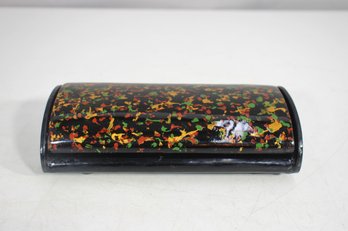 Vintage Hand-Painted Lacquer Jewelry Or Trinket Box  Hinged With Velvet Lining