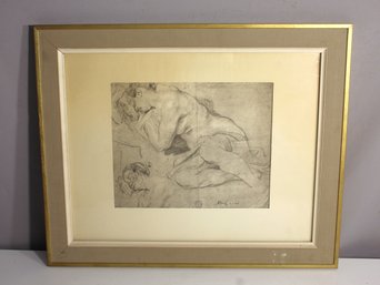 Flemish Study Print Of Reclining Figures,from Circa 1600s