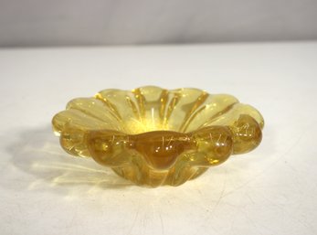 Vintage Murano-Style Amber Glass Trinket Dish  Scalloped Flower Design