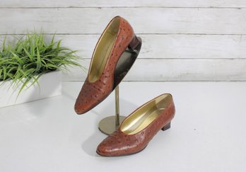 #91-Joan & David Brown Perforated Leather Pumps  Block Heel  Size 6