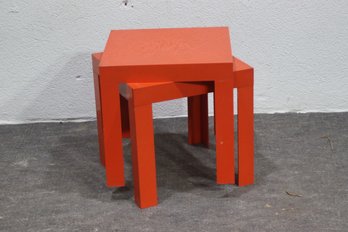 Vintage Mid-Century Modern Nesting Tables  Bold Orange Lacquered Set