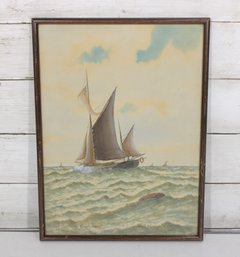 Vintage Framed Sailing Ship Seascape Print  Nautical Sailboat Ocean Wall Art  14' X 10'