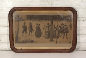 Antique Framed Winter Scene Print  19th Century Style Country Gathering  Decorative Wall Art