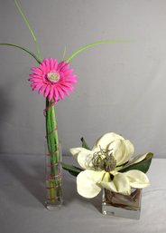 Artificial Flower Arrangements In Glass Vases - Set Of 2