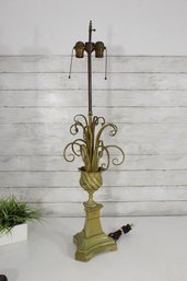 Vintage Italian Tole Metal Lamp Base  Gilt Leaf & Scroll Design, Dual Socket