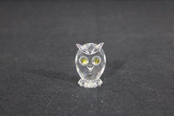 1.5' Vintage Swarovski Crystal Mini Owl Figurine Green Eyes Clear Faceted Crystal